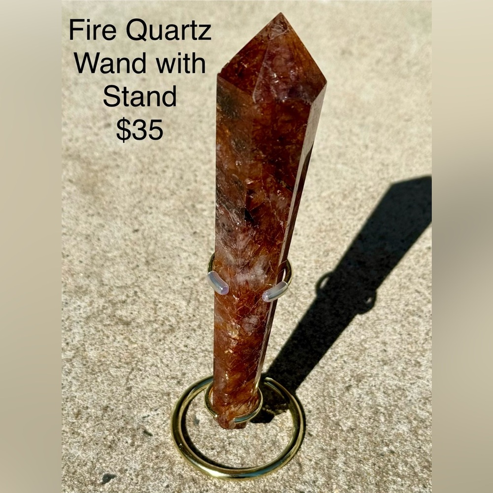 Fire Quartz Display Wand in Deep Red with Gold Stand